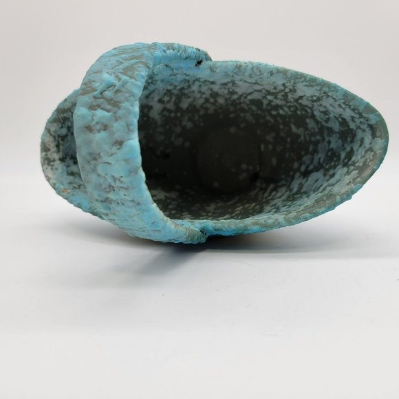 Vintage MCM Italian Pottery Basket Blue Lava Glaze With Yellow Leaf 8" Hand Pain - Picture 9 of 13